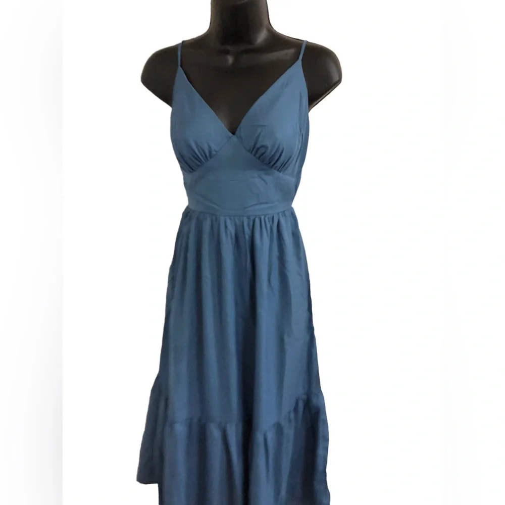 Jessica‎ Simpson blue v-front open tie back tiered spaghetti strap dress size XS